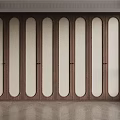 Modern Wooden Wardrobe Design With Oval Panels And Light Dark Wood Finish