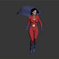 Woman in Red Bodysuit with Yellow Star Emblem Blue Cape Gloves and Boots