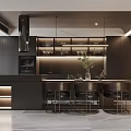 Modern Basement Interior Design With Dark Cabinets Bar Counter And High Stools 3d model