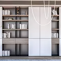 Modern Sleek Bookcase In White Gray Tones With Open Shelves Books And Potted Plant