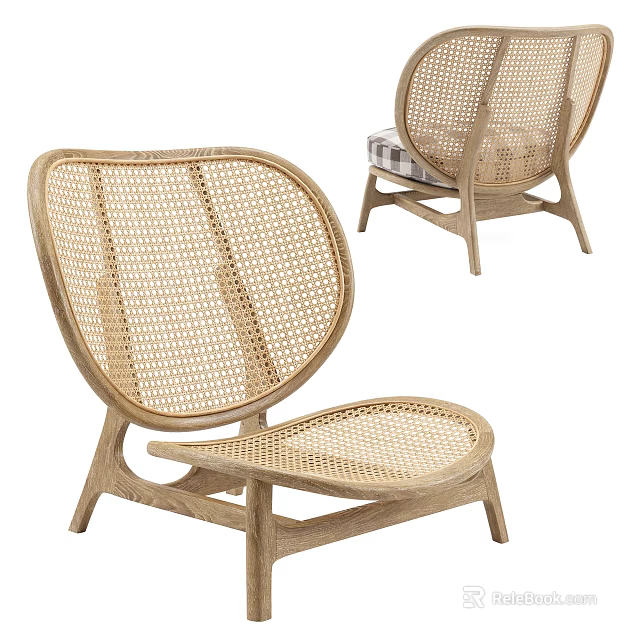 Rattan Accent Chair with Wooden Frame Modern Design for Comfortable Seating 3d model 