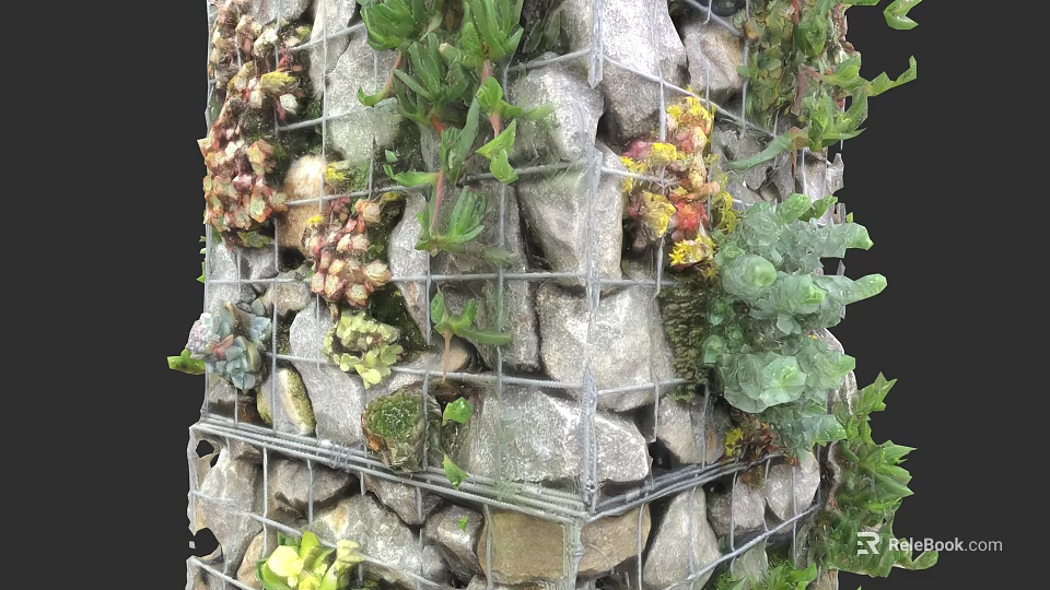Home Balcony Vertical Garden With Wire Mesh Stones Succulents And Green Plants 3d model 