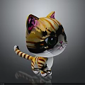 Cute Cartoon Cat Plush Toy Character With Orange Stripes Pink Ears And Green Eyes