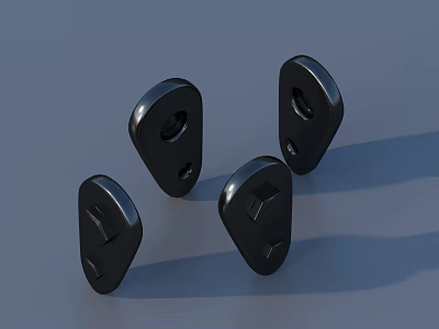 Four Shiny Black Metal Brackets With Holes And Smooth Surface Design 3d model