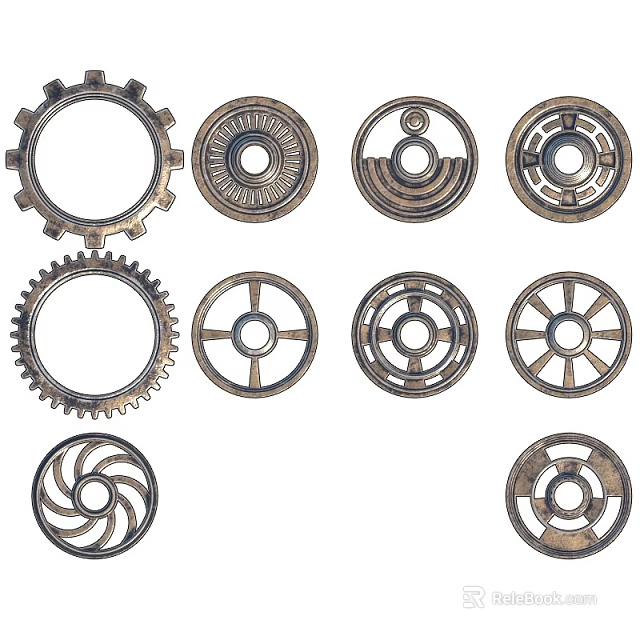 Vintage Metal Gear Ornamental Decor Set For Home Tabletop Decoration 3d model 