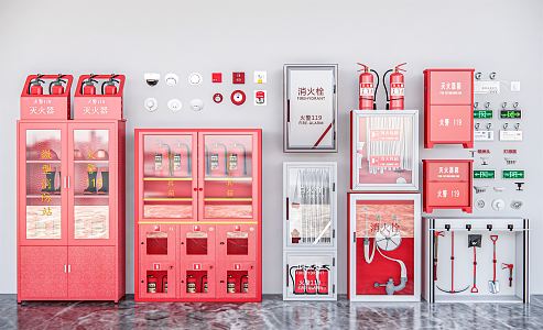 Modern Fire Fighting Equipment Fire Hydrant Fire Fighting Facilities Finished Fire Cabinet Fire Extinguisher Fire Lights Fire Fighting Equipment 3d model