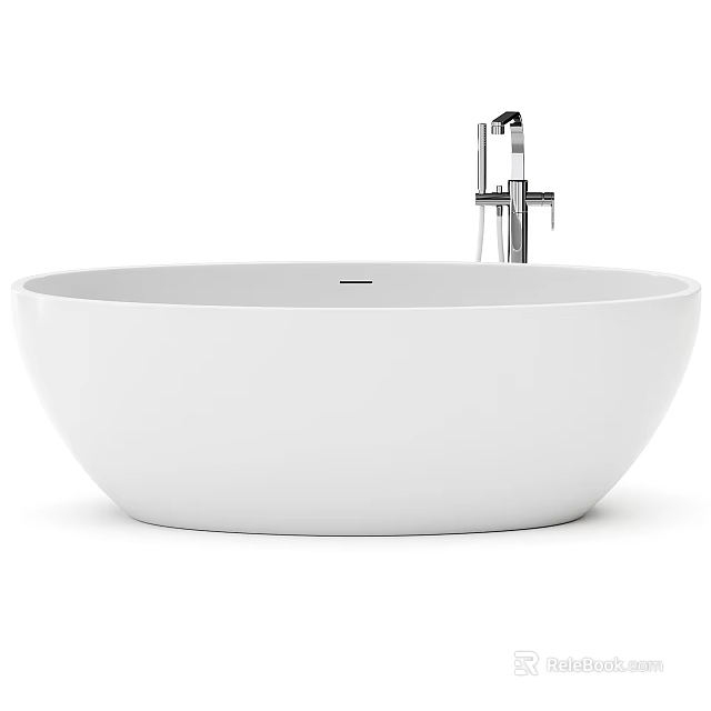 Freestanding White Bathtub With Modern Chrome Faucet In Minimalist Interior Design 3d model 
