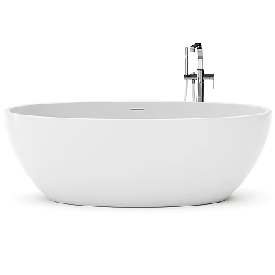 Freestanding White Bathtub With Modern Chrome Faucet In Minimalist Interior Design 3d model
