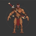 Muscular Horned Warrior Creature With Red Loincloth Shoulder Weapon Arm Bracers 3D Fantasy Character Design