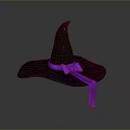 Black Witch Hat Featuring Purple Bow And Long Decorative Ribbon For Daily Use