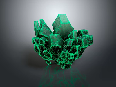 Shiny Green Crystal Cluster Decorative Ornament Set With Unique Geometric Design 3d model