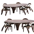 Modern Wooden Dining Table Set With Oval Top And Stylish Legs And Matching Chairs