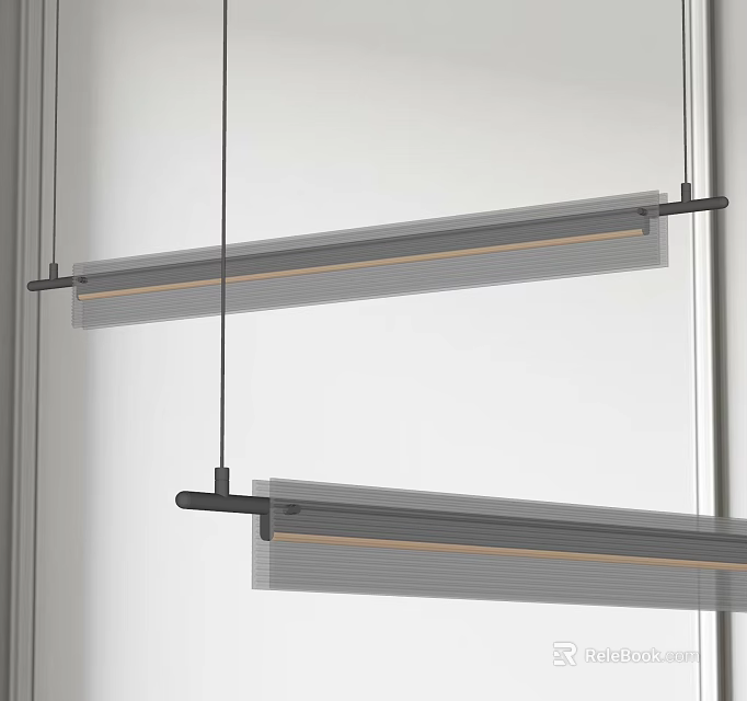 Modern Long Rectangular Pendant Lights With Sleek Metal Frame And Glass Shade 3d model