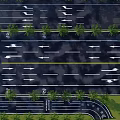 Road Traffic Infrastructure With Multiple Lanes Parking Areas Directional Arrows And Green Belts