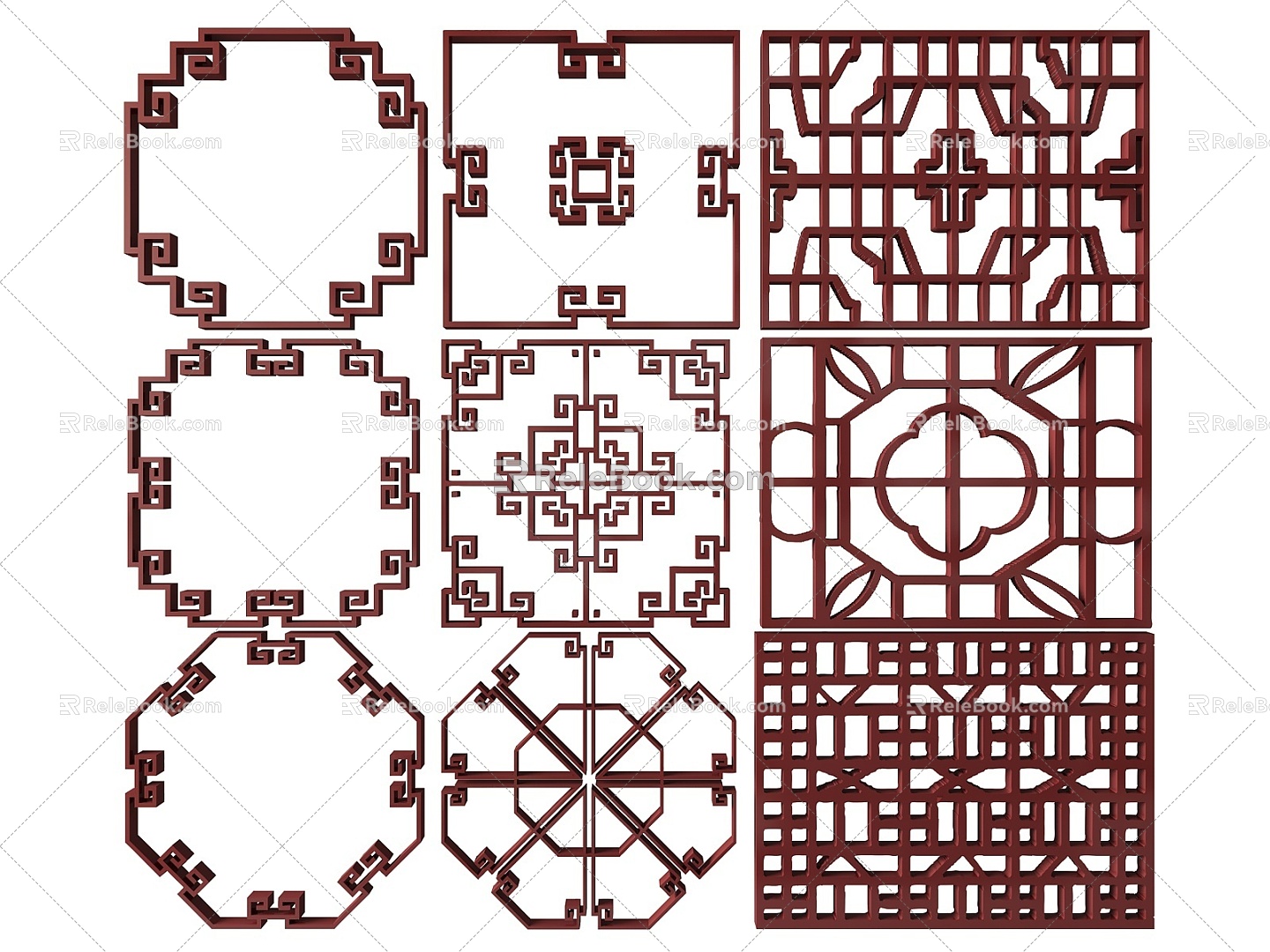 New Chinese Style Flower Lattice Window Carved Hollow Carved Window Corner Carved Gypsum Line Carved Window Pattern Carved 3d model