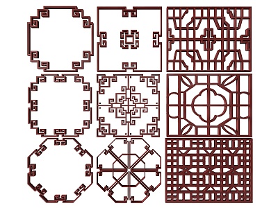 New Chinese Style Flower Lattice Window Carved Hollow Carved Window Corner Carved Gypsum Line Carved Window Pattern Carved 3d model