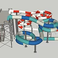 Colorful Water Park Slide Structure With Red Blue White Tubes And Metal Frames