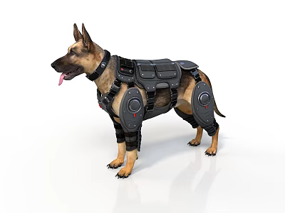 Detailed German Shepherd Sculpture Carving Wearing Tactical Gear Features 3d model