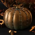 Pumpkin Shaped Copper Gold Metallic Ornament Set With Gears Keys And Various Sizes