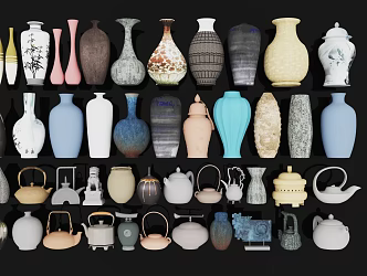 New Chinese-style Ceramic Utensils Decorations Combination Crafts Furnishings 3d model
