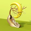 Yellow Moon Themed Photo Check In Spot With Branches Star Decorations And Mountain Base