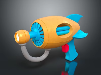 Colorful Toy Gun With Orange Body Blue Fan And Lighted Muzzle And Blue Handle Design 3d model