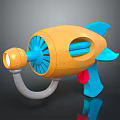 Colorful Toy Gun With Orange Body Blue Fan And Lighted Muzzle And Blue Handle Design