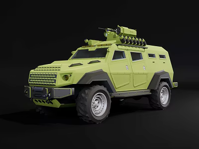 Green Military Armored Vehicle With Roof Mounted Weapon System And Missile Launchers 3d model