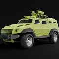 Green Military Armored Vehicle With Roof Mounted Weapon System And Missile Launchers