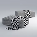 Modern Upholstered Ottomans in Gray and Beige with Plaid Blankets for Living Room