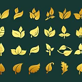 Various Golden Leaf Icons Collection With Different Shapes And Vector Design 3d model