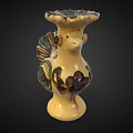 Handcrafted Ceramic Chicken Decor With Colorful Feather Design And Yellow Base 3d model