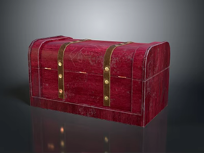 Vintage Red Clothing Storage Trunk With Golden Metal Straps And Buckles 3d model