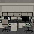 Modern Office Interior With Workstations Computers Cabinets Plants And Ergonomic Chairs 3d model