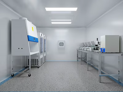 Modern Laboratory Interior With Biosafety Cabinet Lab Benches And Storage Cabinets 3d model