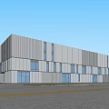 Modern Industrial Factory Exterior Design With Large Windows Greenery And Parking Area