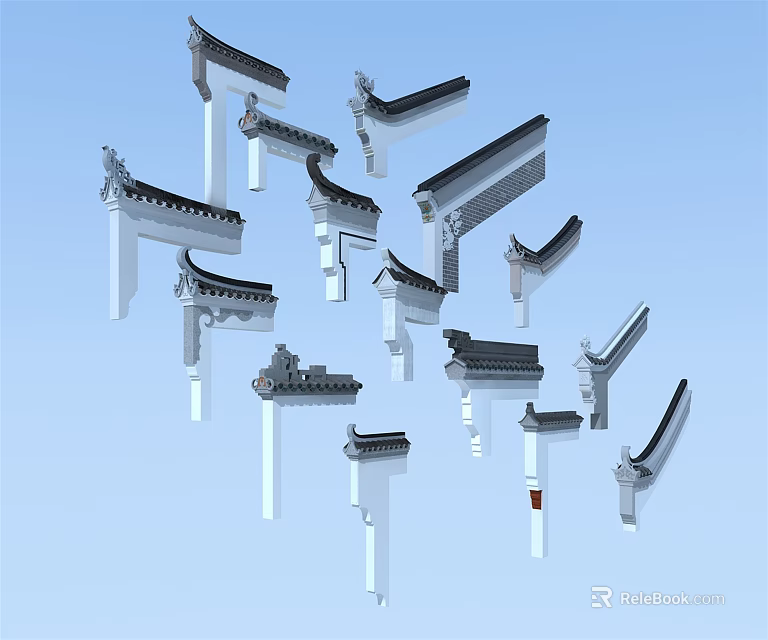 Chinese Traditional Building Exterior Wall With Decorative Eaves And Classic Architectural Elements 3d model 