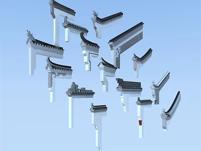 Chinese Traditional Building Exterior Wall With Decorative Eaves And Classic Architectural Elements 3d model