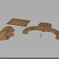 Copper Architectural Models with Various Shapes Multi story Building Curved Structure Square Base on Reflective Background