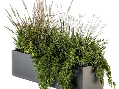 Modern Living Plant Wall With Vertical Garden Design And Diverse Green Foliage In Black Planter 3d model