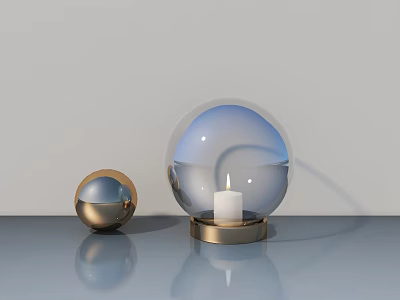 Modern Transparent Globe Table Lamp With Gold Base Lit Candle And Small Gold Sphere 3d model