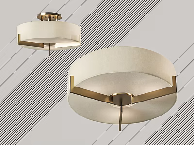 Modern Round Chandeliers With Fabric Shade And Brass Frame Design Details 3d model