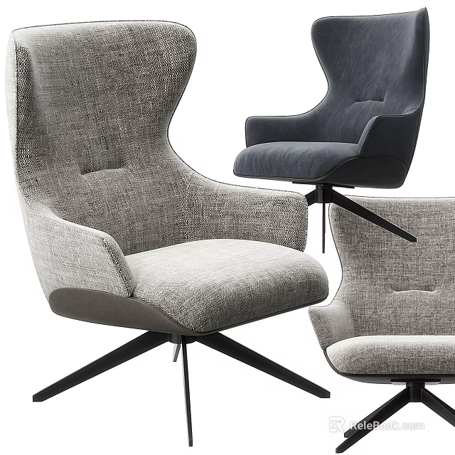 Modern Single Sofa Chairs Upholstered Fabric Gray Navy Blue Swivel Base Armrest Design 3d model 