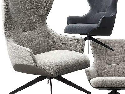 Modern Single Sofa Chairs Upholstered Fabric Gray Navy Blue Swivel Base Armrest Design 3d model