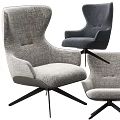 Modern Single Sofa Chairs Upholstered Fabric Gray Navy Blue Swivel Base Armrest Design