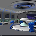 Hi tech Futuristic Control Console Setup With Large Screen Blue Lighting And Modern Elements