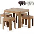 Minimalist Modern Square Wooden Dining Table With Four Matching Stools And Natural Wood Finish