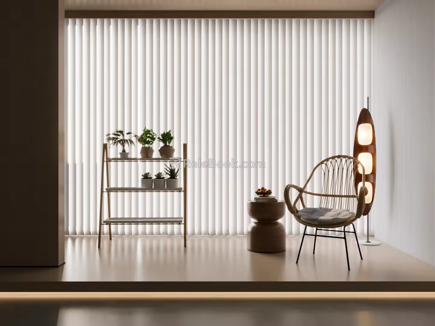 Modern Middle Ancient Rattan Leisure Chair Recliner Flower Rack Floor Lamp Coffee Table 3d model