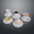 Household Kitchen Items Coffee Cups Saucers With Blue Rim And Cream Dessert