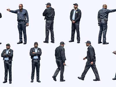 Men in Black Jackets and Dark Pants with Various Standing Walking Poses 3d model